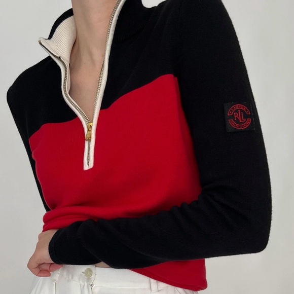 Ralph Lauren Sweaters - RALPH LAUREN VINTAGE CREST
COLOR-BLOCK QUARTER ZIP SWEATER